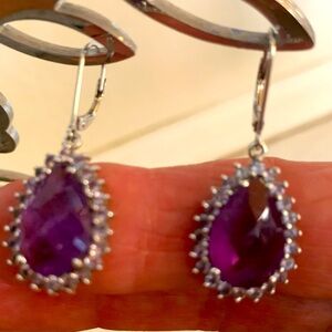 Ross Simons Purple Amethyst and Tanzanite Sterling Leverback Drop Earrings
